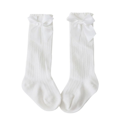 Soft Cotton Lace Socks - Solid Bow Knee High Long Sock Children Footwear 1Pair - Picture 13 of 33
