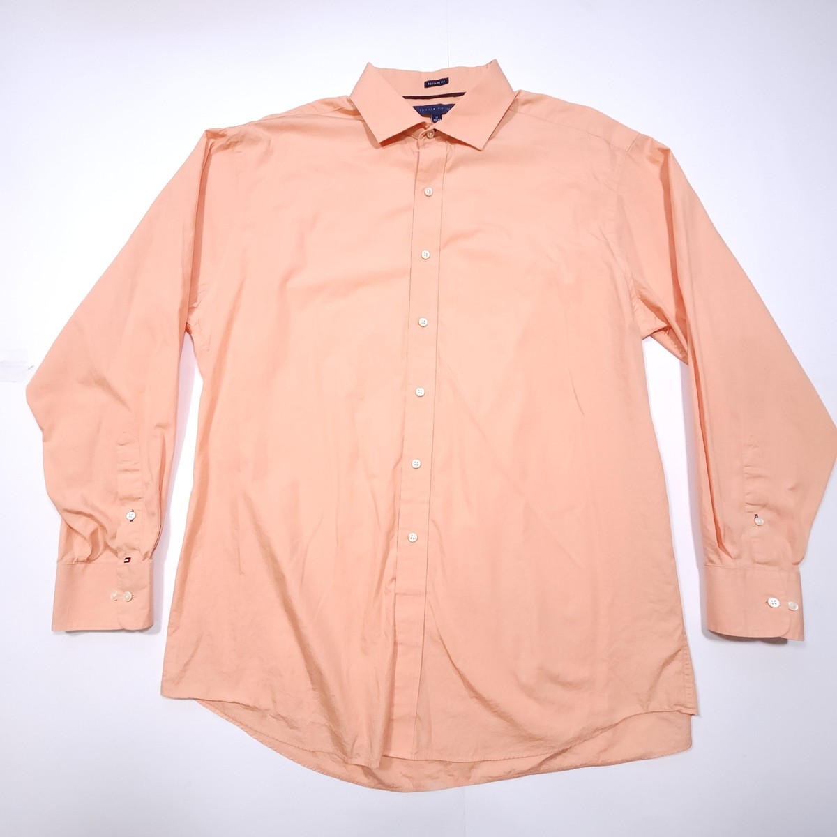 Tommy Hilfiger 17x34/35 Peach Orange Dress Shirt Long Sleeve Regular Fit Tommy Hilfiger 17x34/35 Peach Orange Dress Shirt Long Sleeve Regular Fit