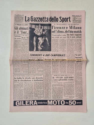 Gazzetta Dello Sport Originale – 16 Avril 1956 : Fiorentina-Milan 3-0, Doublé Virgili