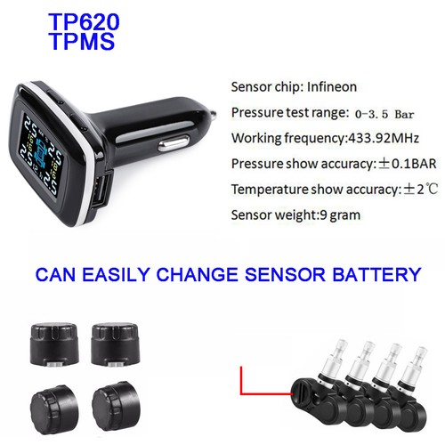 Car Auto Wireless TPMS Tyre Pressure Monitoring LCD Alarm System With 4 Sensors - Picture 9 of 11