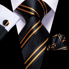 Mens Tie Striped Designer Necktie Handkerchief Cufflinks Set Wedding Formal USA
