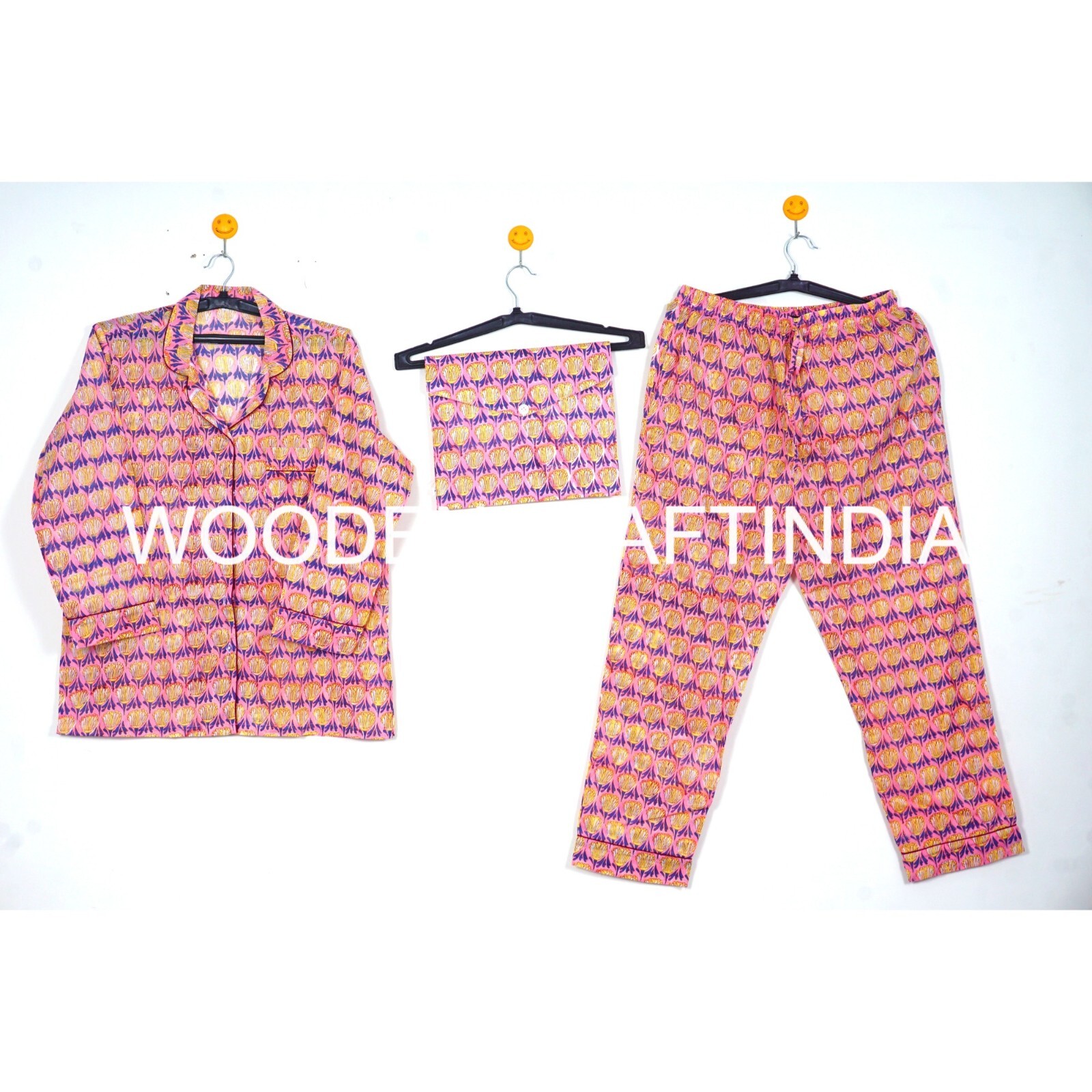 Bikini Cover Up Cotton Pajama Set, Floral Printed Pajama Set