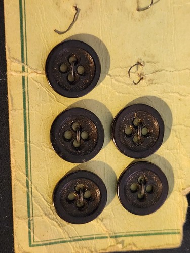 5 Genuine Black Bone Buttons antique vintage original Card - Picture 2 of 4