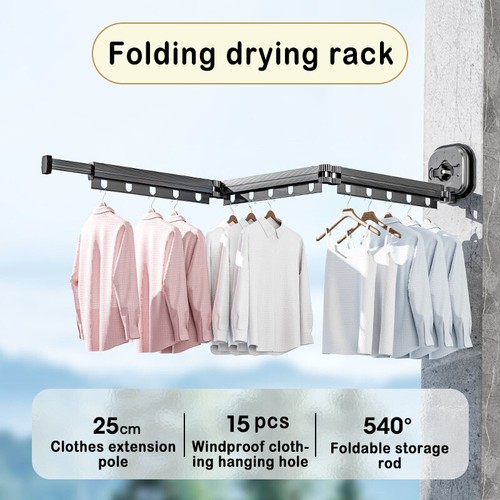 Folding Clothes Drying Rack Aluminum Airer Hanger No Punching Laundry Organizer - Picture 6 of 20