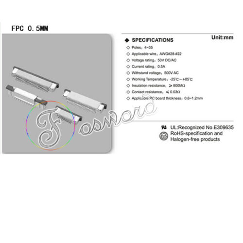 FFC/FPC Flat Cable Connector Socket Connectors 0.5mm 1.0mm Pitch 4 Pin to 60 Pin - Picture 7 of 11