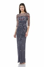JS COLLECTIONS Floral Beaded Embellished Gown Charcoal Multi NWT 2- 12 MSRP 450