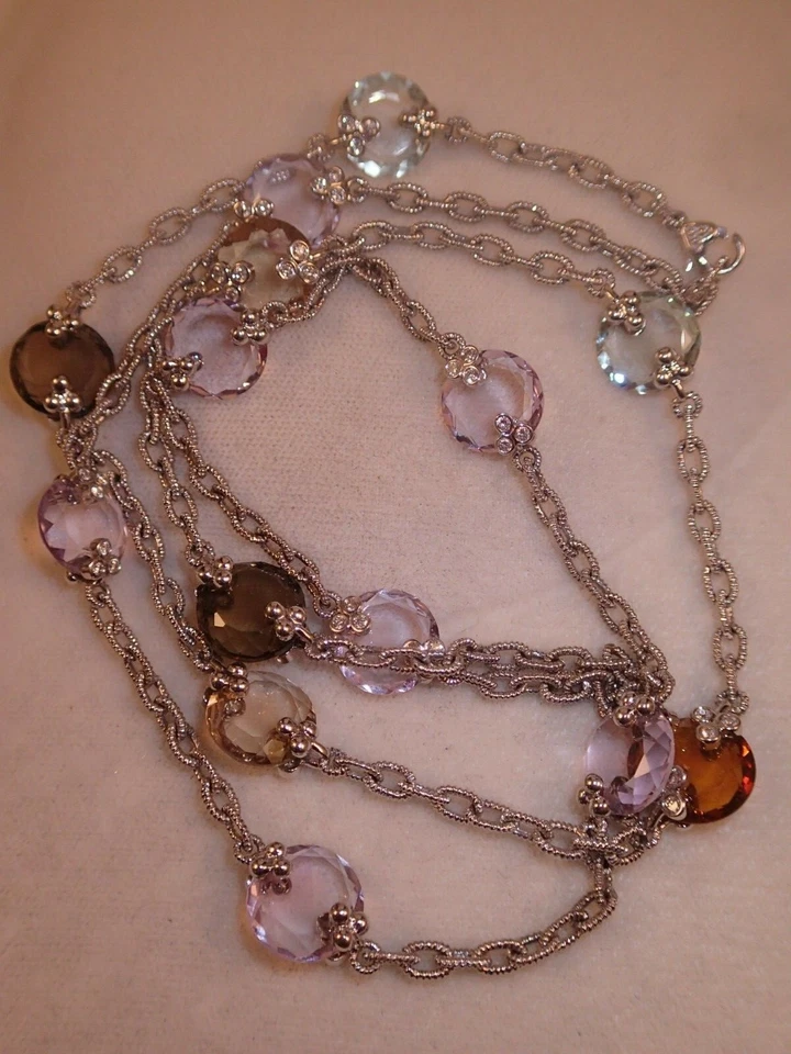 Diseñador Judith Ripka 18k WG Diamante Multicolor Cuarzo Collar 32" 49.4g Foto 3 de 4