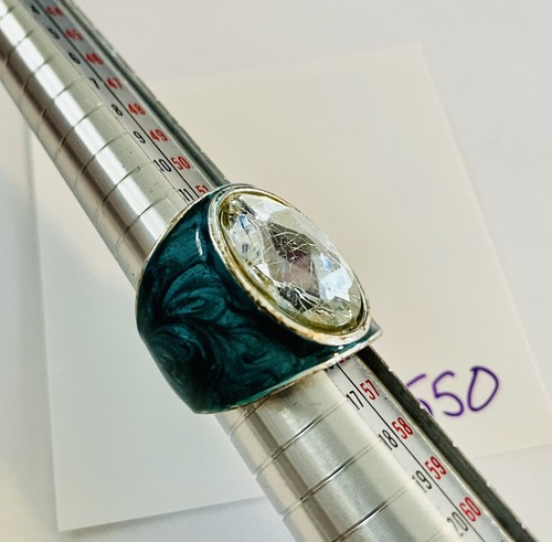 ANELLO COCKTAIL SMALTO BLU STRASS TONO ARGENTO P550 - Foto 6 di 8