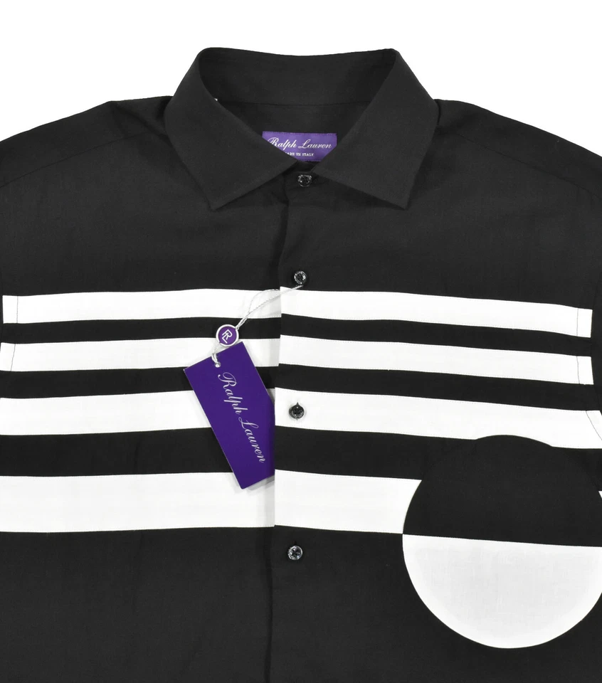 Ralph Lauren 紫色标签黑色亚麻几何礼服衬衫全新 695 美元 — 第 2/2 张图片