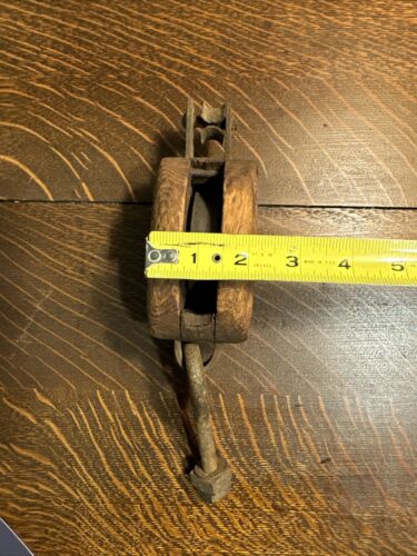 Antique Industrial Rustic Farm Single Wood Block Pulley Functional Primitive - Picture 7 of 7