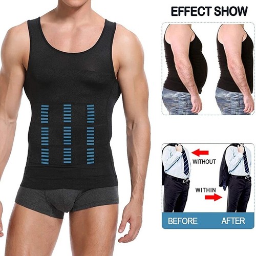 2 Pack Men Body Shaper Slimming Tummy Vest Compression Shirt Tank Tops Shapewear - Picture 5 of 37