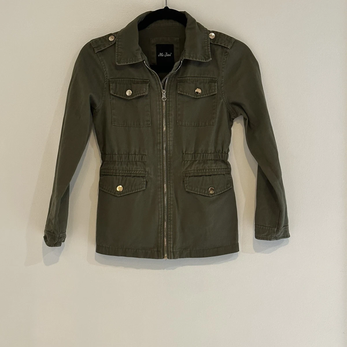 Me Jane Jacket Youth Girls Size 10 Army Green Elastic Waist Zip Up