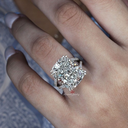19.5 CT Cushion Cut Moissanite Solitaire Engagement Ring 14k White Gold - Picture 3 of 7