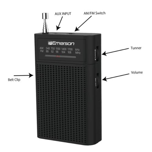 Radio AMFM portátil Emerson con altavoz, puerto de auriculares y control de volumen - Imagen 8 de 12