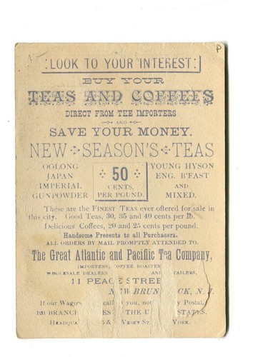 Tarjeta comercial victoriana GREAT ATLANTIC & PACIFIC TEA A&P niño emergente de huevo gigante - Imagen 2 de 2