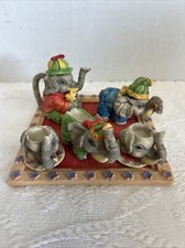 Vtg Hand Crafted Elephant Mini Tea Set FINE Polyresin Vemars NY Orig Box