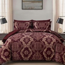 Burgundy Comforter Set Size Damask Texture 7 Pieces Bed in a Bag Queen Maroon