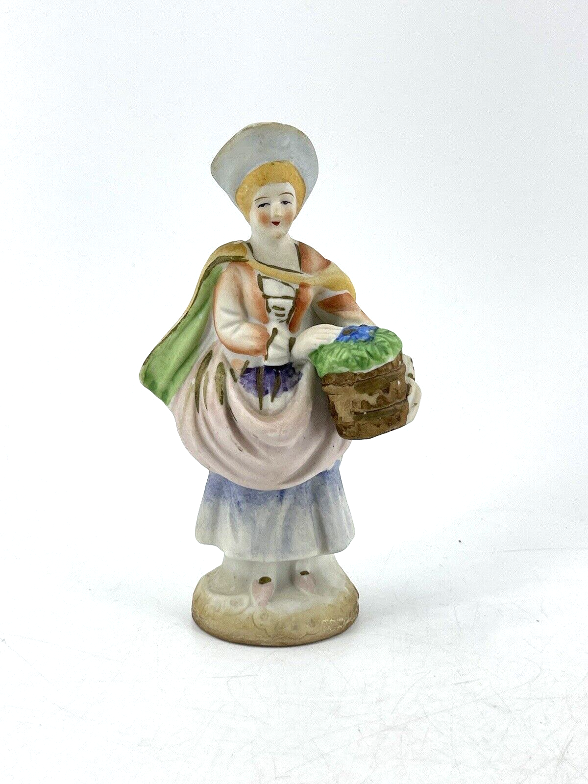 Vintage Occupied Japan Victorian Woman Hand Painted Bisque Porcelain Figurine