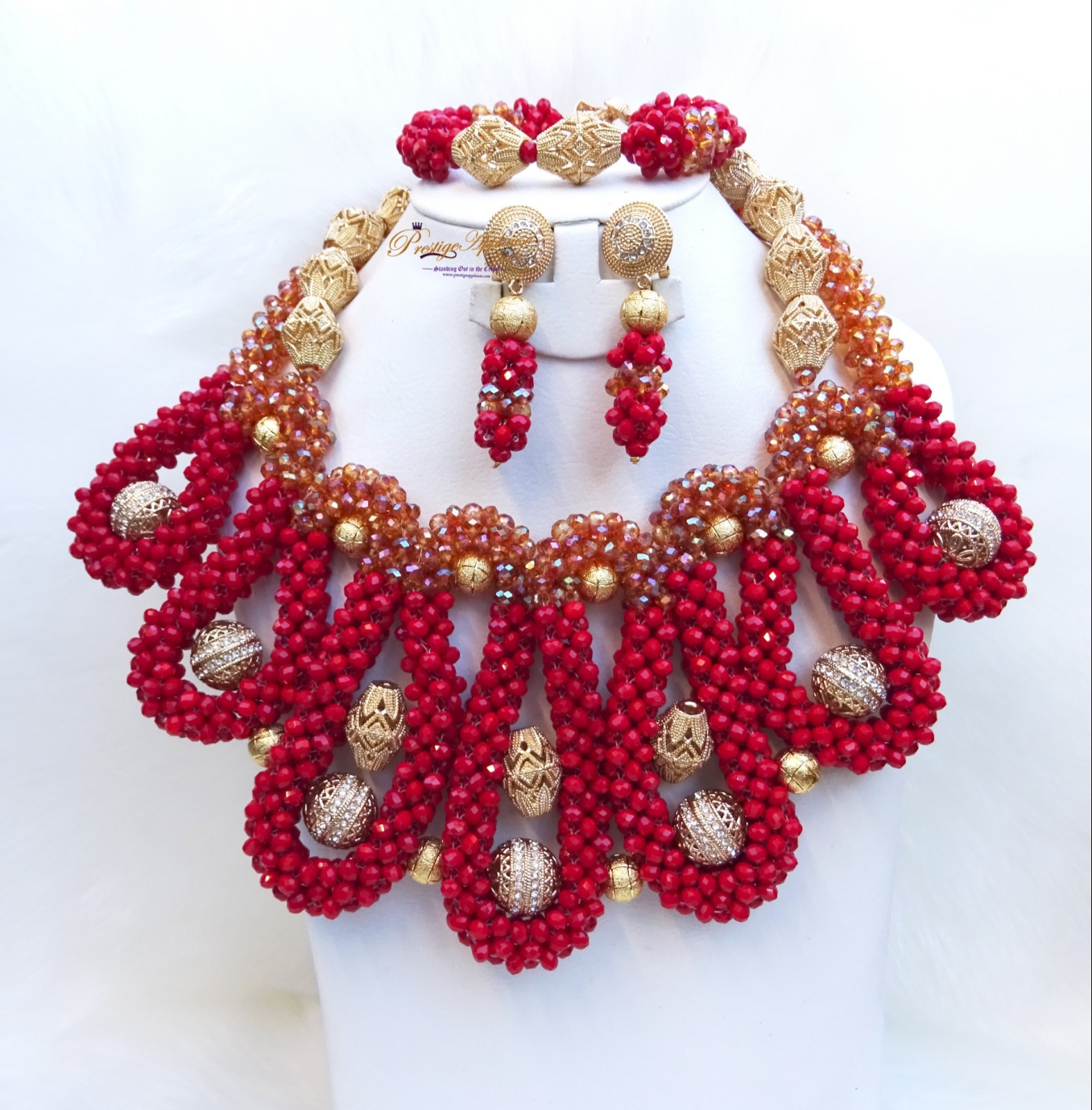 Red mixed with Gold Bold Big Unique Bead Jewe...
