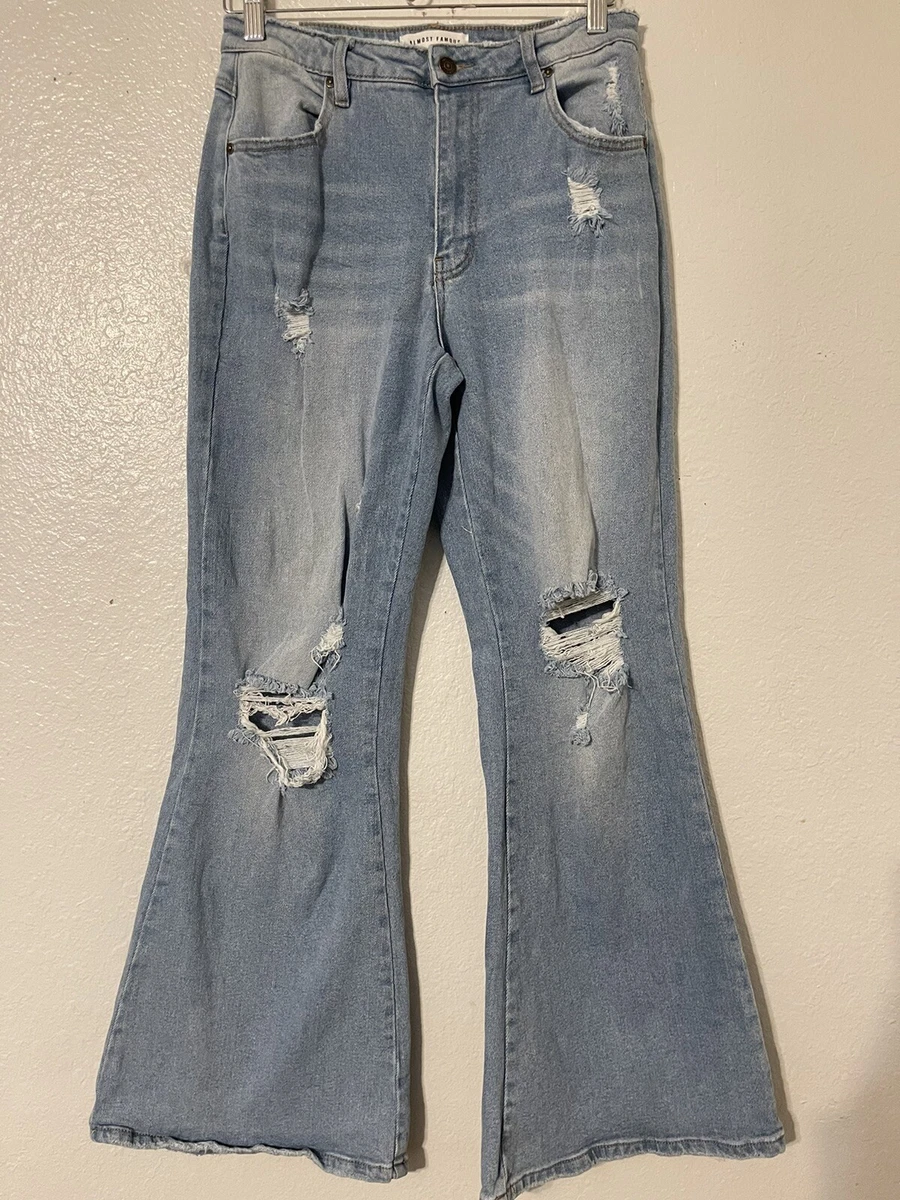 Almost Famous Jeans Juniors Womens 7 Mid Rise 90s Flare Denim Distressed