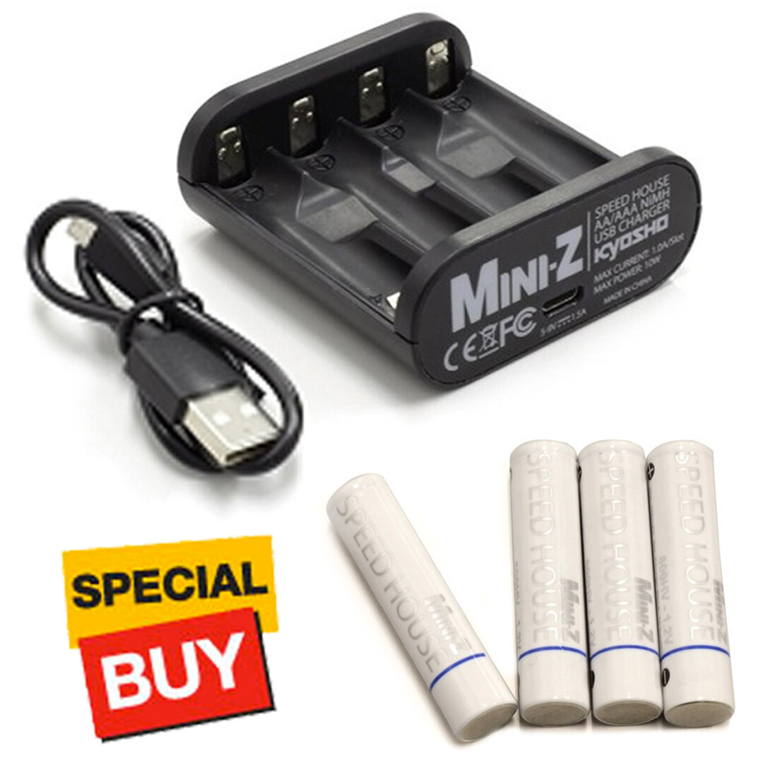 Kyosho NiMh USB Charger w/ 4 Pack Speed House NiMh AAA Rechargeable