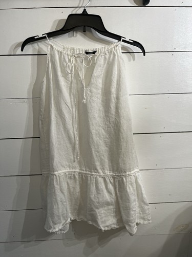 J Crew Leinen Tank Top Damen klein weiß Fee Landhaus Küste Boho Beachy