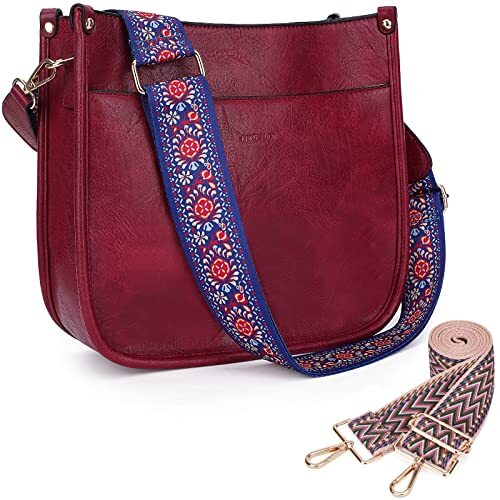 Crossbody Bags for Women Trendy Vegan Leather Hobo Handbags With 2PCS A15-red