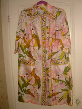 Vtg Loungees Women's House Dress Size 14 Pink Tropical button down silky feel