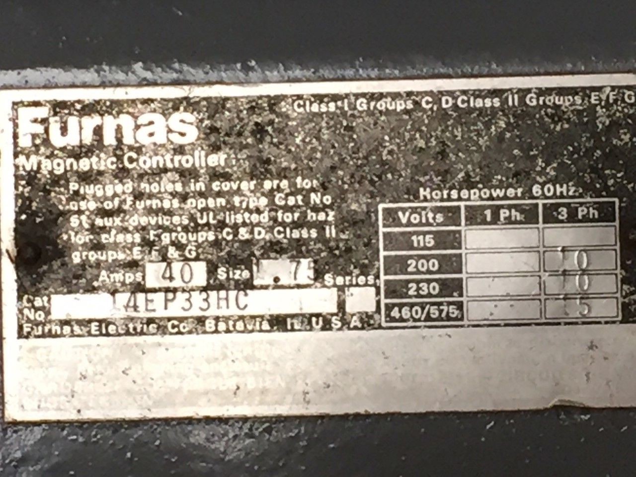 Curlee Manufacturing Explosion Proof Enclosure with Size 1 Furnas Starter (A1)
