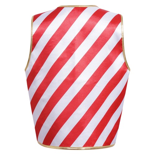 Kids Unisex Christmas Candy Cane Costume Shiny Fancy Striped Dance Waistcoat - Picture 8 of 19