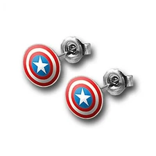 Captain America 316L Surgical Steel 18G Stud Earrings Grey