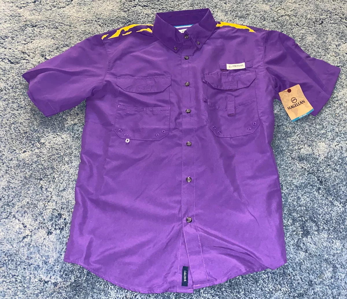 NWT Magellan Outdoor Men’s Lake Fork Fishing Shirt. Sz Small/Purple. Cool  Look