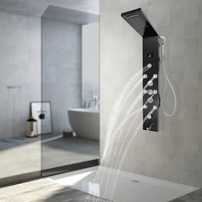 LED Rainfall Head Hand Shower Panel 8Jets Bathrooms Waterfall Jets Faucet System