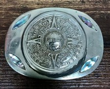VTG Estate Mexico Silver-tone Mayan Sun Abalone Belt Buckle 154