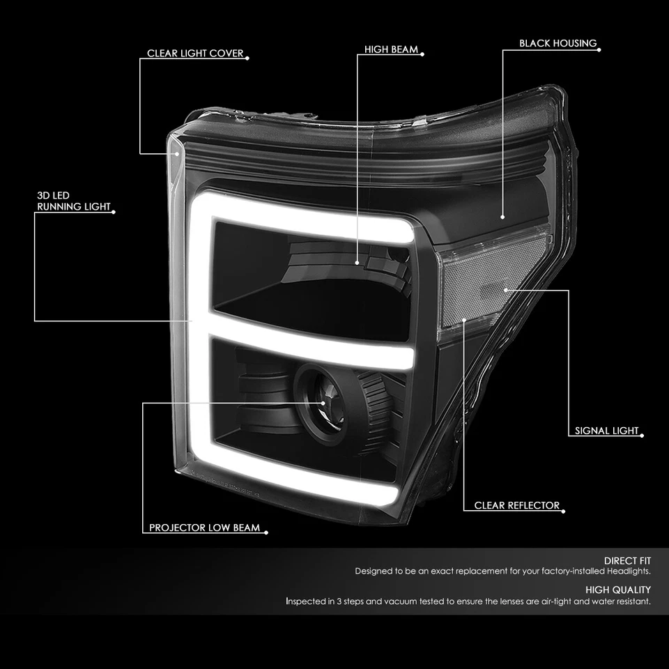 FAROS PROYECTORES HALO FORD F250 DRL 2011-2016 CON KIT LED + VENTILADOR FRÍO NEGRO Foto 2 de 4