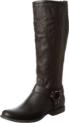 New Women s Frye Philip Harness Tall Wide Calf Black Leather Boots Shoes 6.5