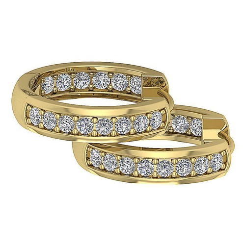 SI1 G 0.30 Ct Genuine Diamond InOut Side Hoop Earrings 14K Solid Gold 0.35Inch - Picture 11 of 12