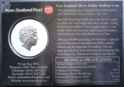 New Zealand Kiwi - 2005 - Silver $1 BU Coin - 1 OZ Rowi Kiwi Rare