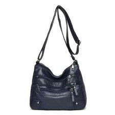 Faux Leather Shoulder Bag, Multi Zipper Crossbody Bag,Dark Blue NEW