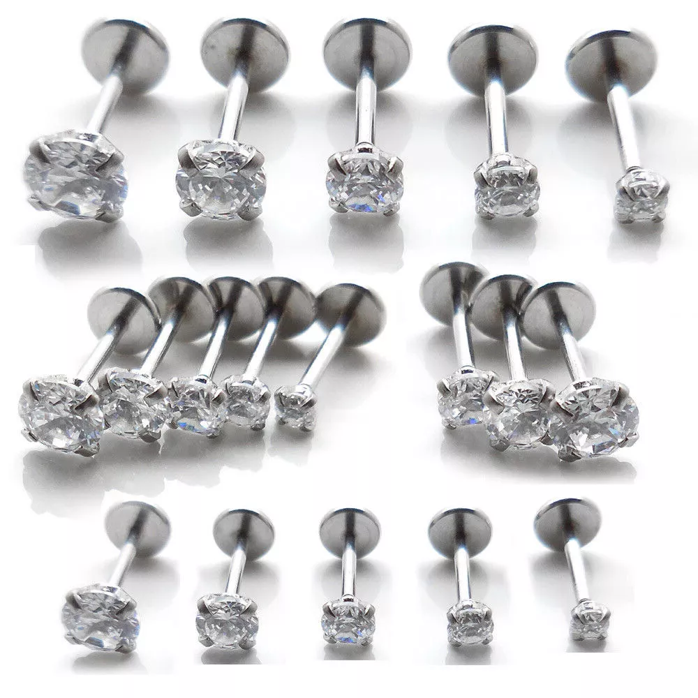 Flat Back Stud Earrings round Cut CZ Lip Nose Ring Cartilage 20G Threadless  NEW