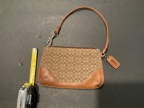 Coach Brown Logo Zippered Wristlet 6.5" x 4" used A+ shape see photos - Picture 2 of 19