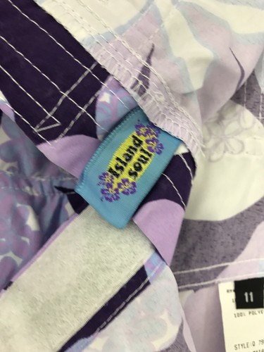 90's Y2K Island Soul Purple Hibiscus Swim Board Shorts Sz 11 Small Surfer - Picture 3 of 11
