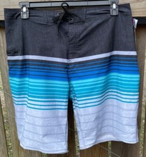 Burnside Mens 34 Board Shorts With Blue Gradient Stripes Drawstring Closure