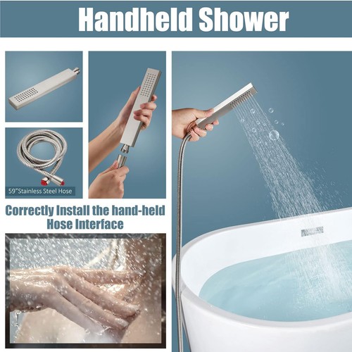 Floor Mounted Bath Faucet Hand Shower Kit Freestanding Waterfall Tub Mixer Tap - Picture 4 of 10