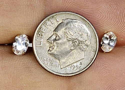 14K Yellow Gold Oval White Topaz - Post - Studs - Earrings - Picture 5 of 5
