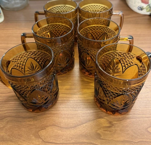 Set of 6 Vintage Amber Glass Cristal D'Arques Durand Mug Glasses France Verynice
