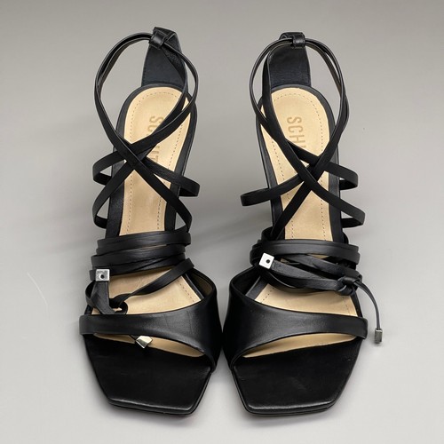 SCHUTZ Bryce Ankle Tie Women's Leather High Heel Strappy Sandal Black Sz 11B (Ne - Picture 2 of 11