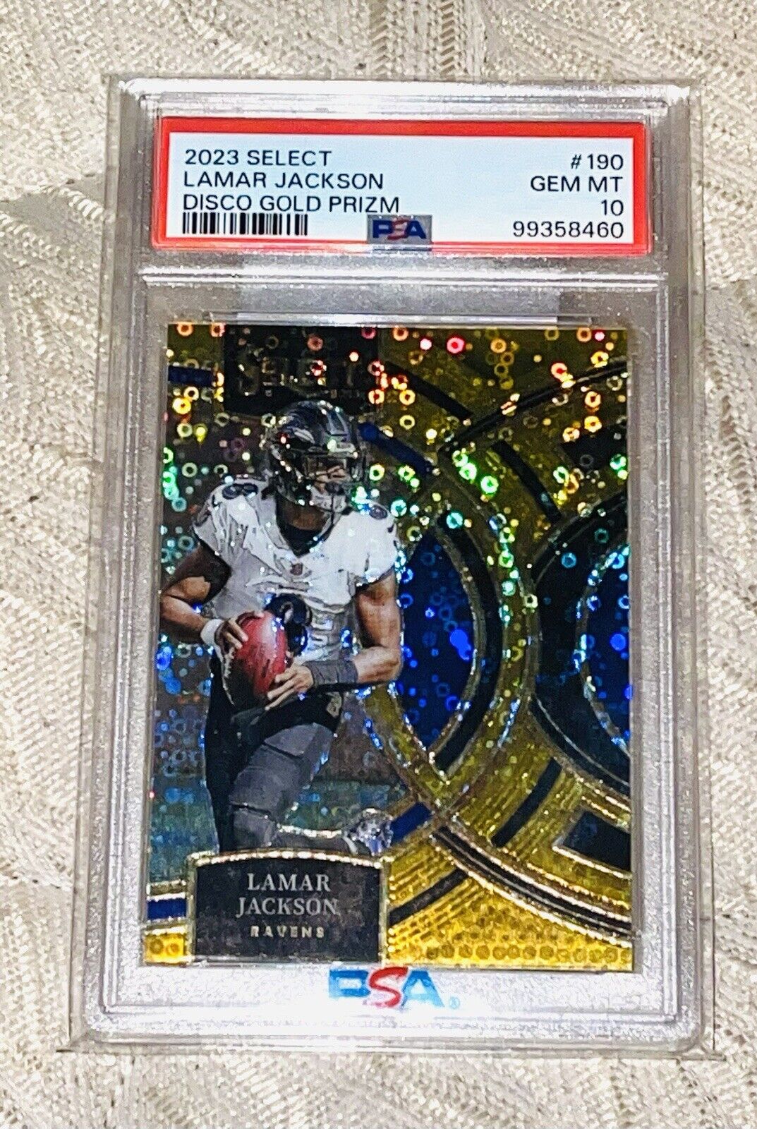 Lamar Jackson 2023 Select Prizm Disco Gold Premier Lvl  /10 PSA 10 Ravens
