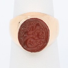 Antique Georgian 10K Gold Ring Seal Reverse Carved Islamic Carnelian Intaglio