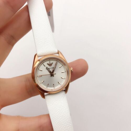 NUOVO OROLOGIO DI DESIGN EMPORIO ARMANI DONNA AR6033 PELLE BIANCA ORO ROSA - Foto 5 di 6